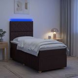 vidaXL - LED - Boxspringbed - met - Matras - Donkerbruin - 90 - x - 200 - cm - Stof