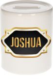 Bellatio Decorations Shoppartners Bv Spaarpot met voornaam Joshua - wit - met goud/zwart embleem - 8 x 9 cm - keramiek - met afsluitdop - cadeau verjaardag