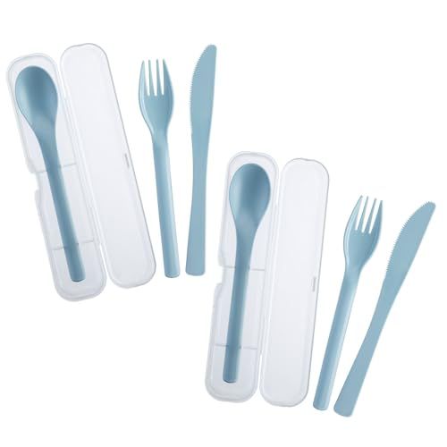 Westmark 2 Besteksets, elk 3-delig – Praktische bestekset met mes, vork en eetlepel in meeneembox, ideaal voor kamperen, festivals en picknicks – BPA vrij, blauw