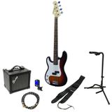 Dimavery PB-302 Sunburst Kit de démarrage pour guitare basse électrique pour gauchers