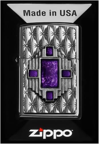 Zippo Stormaansteker, Purple Diamond, hoogglans gepolijst chroom, embleem, navulbaar, herbruikbaar, windbestendig design, geschenkdoos, gemaakt in de VS