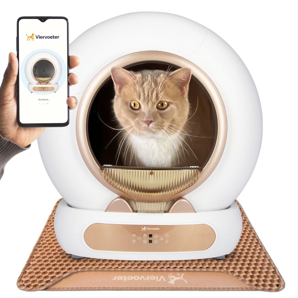 Viervoeter Fresh 3 - Automatische Kattenbak - Roségoud - Zelfreinigend - 65L - incl. matje en 3 rollen opvangzakjes