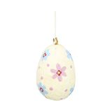 Suspension Icecat, coton mâché, œuf blanc, violettes, 6 x 8 cm
