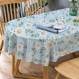 Bnejvif Daisy Ovaal Tafelkleed - Blauw Gebloemd, Bedrukt Met Zonnebloemstof Voor Lente en Zomer - Waterdicht, Kreukvrij, Duurzaam Voor Ovale Tafels, 137 x
