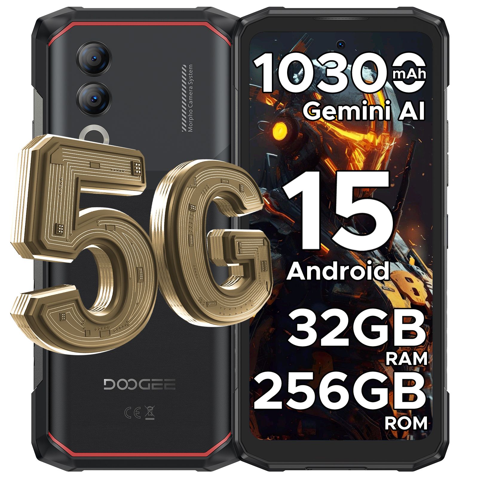 DOOGEE Blade20 Turbo 5G Robuuste telefoon Gemini Al 6,6 '' Scherm 10300mAh Batterij 8GB 256GB 50MP Camera Android 15 NFC Mobiele telefoon