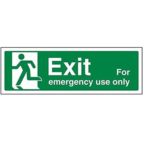 VSafety Exit for Emergency Use Only Man Left Sign - 300mm x 100mm - 1mm Rigid Plastic