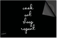 Dietrix Inductie Beschermer - 76x51.5cm - DELUXE - Quotes - Cook Eat Sleep Repeat Zwart