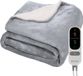 Auronic Couverture chauffante électrique - 180 x 130 cm - 1 personne - 3 niveaux de chaleur et minuterie - Couverture chauffante - Polaire - Gris