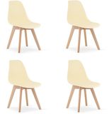 LEOBERT Set van 4 Eetkamerstoelen KITO – Crème – Beuken Poten – Kuipstoel met Kunststof Zitting