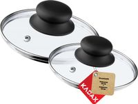 KADAX Glazen Dekselset - 2 Stuks (16+18 cm) - Hittebestendig met Kunststof Handvat
