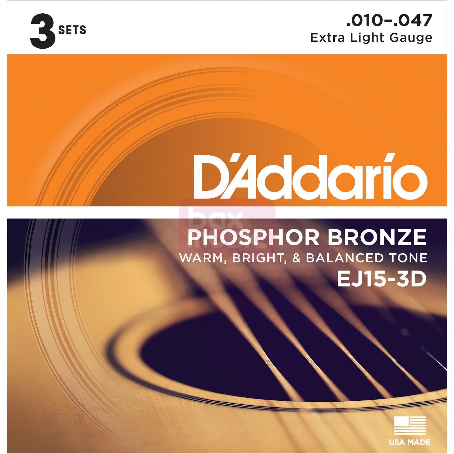 D'ADDARIO EJ15-3D snaren voor akoestische western gitaar 3 sets