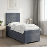 vidaXL Boxspringbed met matras, donkergrijs, 90 x 200 cm, fluweel