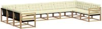 vidaXL - Dining loungeset - 10 zitplekken - Wit en crèmekleurig - Acacia hout