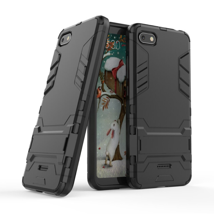 HATOLY iPhone 6S - Robotic Armor Case Cover Cas TPU Hoesje Zwart + Kickstand