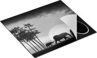 Chefcare Inductie Beschermer Olifanten Familie bij Zonsondergang - Zwart Wit - 57,6x51,6 cm