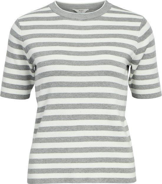 Object Objester S/s New Knit Pullover Noos - Light Grey Melange/cloud Dancer - Women's Size M
