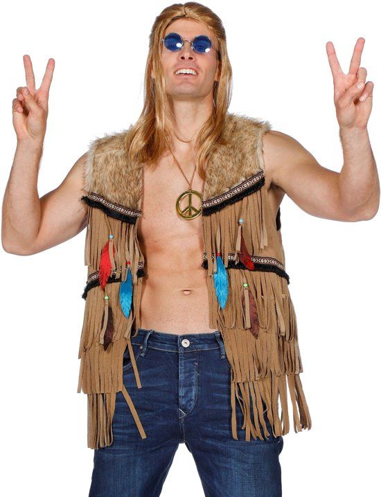 Indiaan of hippy vest voor heer maat 60