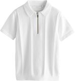 Next Jongens Gebreide polo met rits bij de hals Wit Katoen Korte mouw Regular Fit