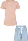 By Louise Dames Korte Pyjama Set Shortama Roze/Blauw Gestipt - Maat XL
