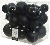 Decoris Kerstballen - 26x st - zwart - 6-8-10 cm - kunststof