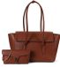 Coccinelle Leren shopper schoudertas Double Beat Grained Leather Handbag Cognac