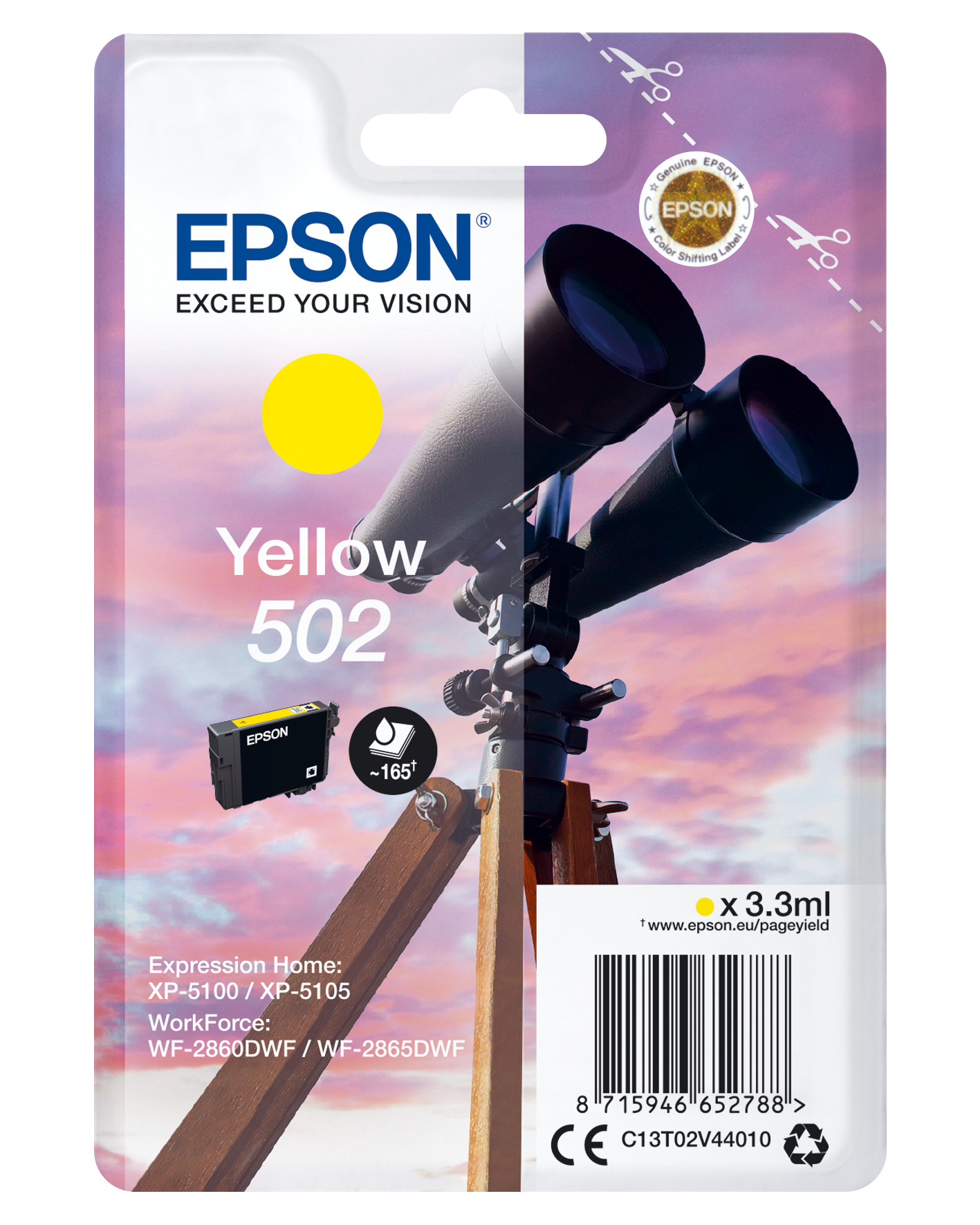 Epson 502 Yellow Ink Cartridge - C13T02V44010 - 165 Pages