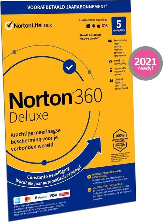 Norton 360 Deluxe 2021 - 5 Apparaten - 1 Jaar - Fysieke verpakking