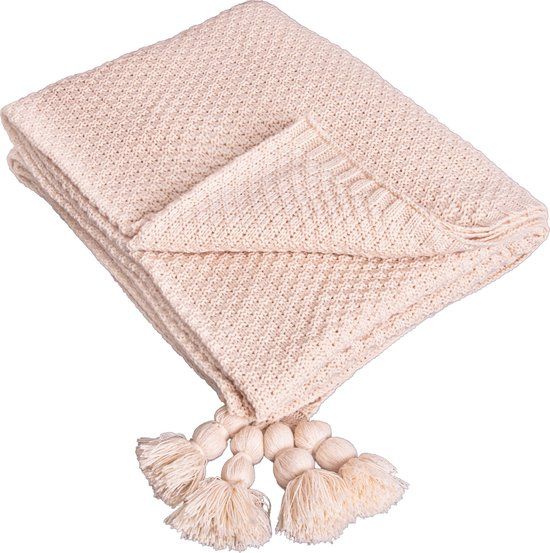 QUVIO Plaid - Geblokt - Polyester - 130x170cm - Beige