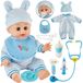 Poupée interactive pour bébé - Avec 12 sons - Yeux qui s'ouvrent et se ferment automatiquement - Bleu