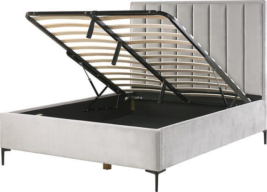 Beliani SEZANNE Bed - Lichtgrijs - 140x200cm - Fluweel - Met Opbergruimte