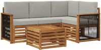 vidaXL Hoek loungeset 4 zitplaatsen Polyester Naturel en lichtgrijs Inclusief tafel