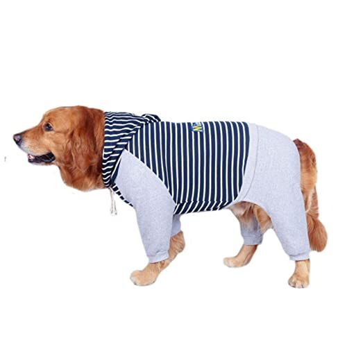 JRKJ Katoenen jumpsuit kleding voor grote honden jas gestreepte hond jumpsuit winter vier-poten hoodie honden pyjama overalls grote hondenkleding