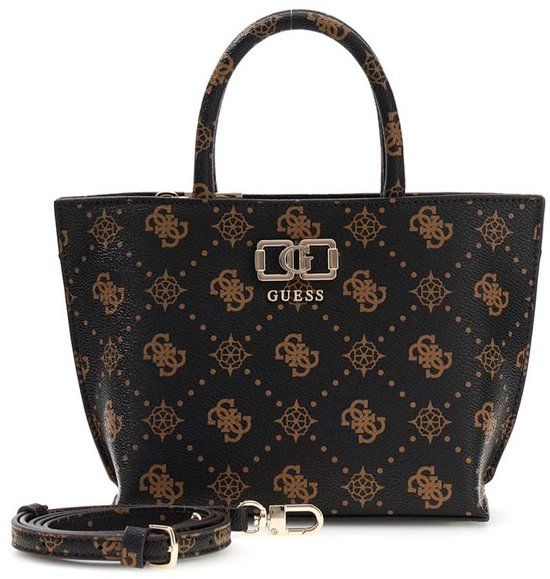 GUESS Emelie Logo Mini Tote Handtas Schoudertas Espresso Logo donkerbruin
