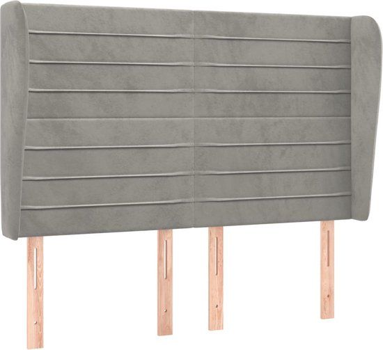 vidaXL Hoofdbord met randen 147x23x118/128 cm fluweel lichtgrijs