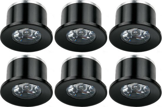 Velvalux Voordeelpak LED Veranda Spot Verlichting 6 Pack - 1W - Natuurlijk Wit 4000K - Inbouw - Dimbaar - Rond - Mat Zwart - Aluminium - Ø31mm