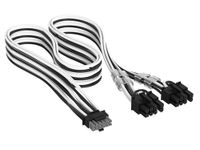 CORSAIR Elite Premium Individueel Omhulde PCIe 12V-2x6 naar 2x 8-Pins (6+2 Split) PSU-Kabel – Drievoudige mesh paracord-omhulling, low-profile kabelkammen, compatibel met 12V-2x6 PSU's –Zwart/Wit
