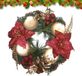 Unyqoos® kerstkrans met 4 theelichthouders, dennentakken en rode bessen – kunststof, 23 x 23 x 9 cm