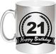 Bellatio Decorations Bol Zilveren Happy Birthday 21 years cadeau mok / beker met wimpel - 330 ml - keramiek - verjaardags koffiemok / theebeker