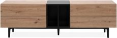 CaliCosy meuble TV avec 2 portes abattantes et 2 compartiments ouverts, décor chêne et noir, L160 cm - LYDEN