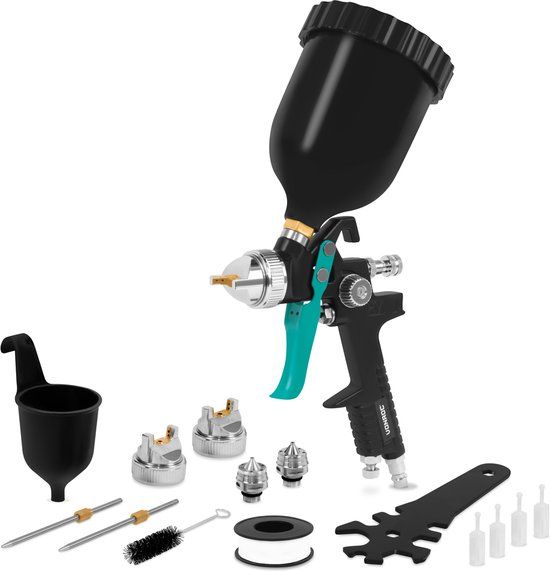 VONROC PRO Verfspuit – Verfpistool – HVLP design - 600ml tank - incl. 3 nozzles – 2-10 bar - Uni-versele EURO/DIN 7.2mm koppeling