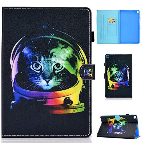 AsWant Galaxy Tab S6 Lite hoes PU lederen portemonnee kaartensleuf case flip stand tablet beschermhoes met penhouder voor Samsung Galaxy Tab S6 Lite 10,4 inch SM-P610/SM-P615 - Space Cat