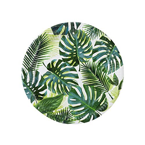 Talking Tables Talking Tables Set van 12 (250 ml / 9oz) papieren borden met groene tropische palmbladeren Decoraties voor Hawaiiaans verjaardagsfeestje, tropisch thema, Fiesta, Jungle, Luau, verjaardag