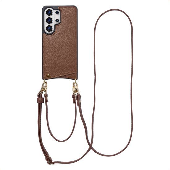 Selencia Hoesje - Geschikt voor Samsung Galaxy S26 Ultra - Backcover met koord en pashouder - Mocha Brown