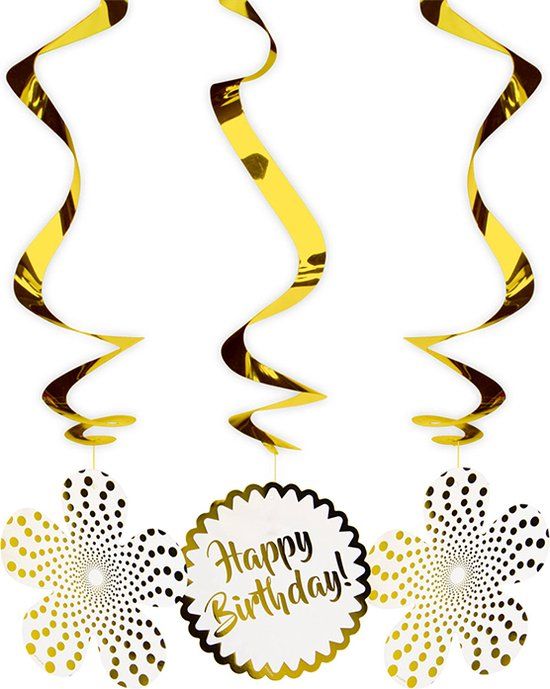 Folat - Sparkling Celebration - Gold Spiral Decoration (3 pieces) - Birthday