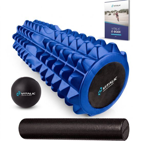 Premium Vitalic Foam Roller Set - Massage Roller with Training Plan - Black/Blue
