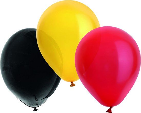 Folat Ballonnen Zwart-Geel-Rood 23cm - 50 stuks