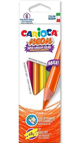 Carioca Maxi Super C4742809 kleurpotloden, driehoekig, neonkleuren, 6 stuks