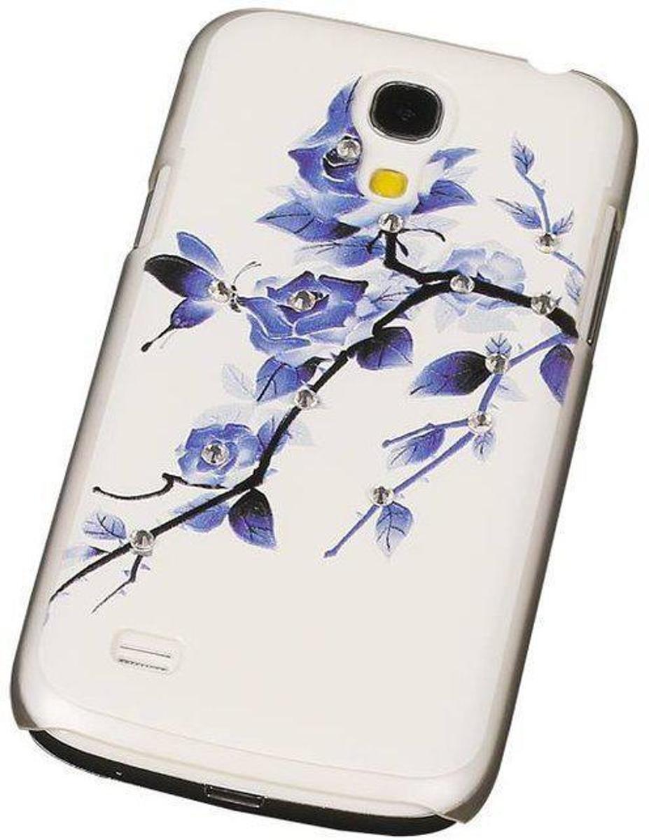 Best Cases 3D Hardcase met Diamant Galaxy S4 Mini I9190 Blauw Roos - Back Cover Case Bumper Hoesje Back Cover met 3D print en opgelegde diamantjes. Stevige hoes ter bescherming van uw telefoon