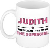 Bellatio Decorations naam cadeau mok - Judith - Woman Myth Supergirl - koffiemok - 300 ml - collega - moederdag