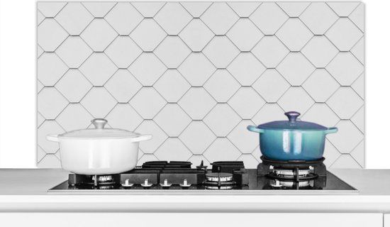 KitchenYeah Spatscherm keuken 120x60 cm - Kookplaat achterwand Tegels - Wit - Vormen - Abstract - Muurbeschermer - Spatwand fornuis - Hoogwaardig aluminium